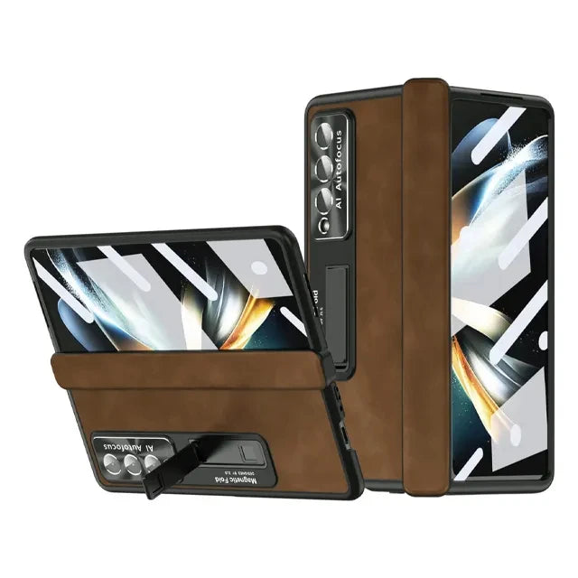 Case with Stand For Samsung Galaxy Z Fold 5 3 Fold 4 5G Magnetic Hinge Luxury Leather Screen Protector for ZFold 4 ZFold 3 Case
