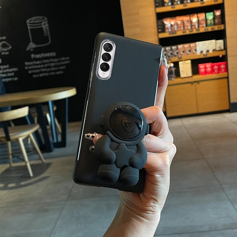 Fashion INS Love Crossbody Lanyard Phone Case For Samsung Galaxy ZFold7 ZFold6 5 ZFold4 3 2 Cute Astronaut Bracket Folding Cover