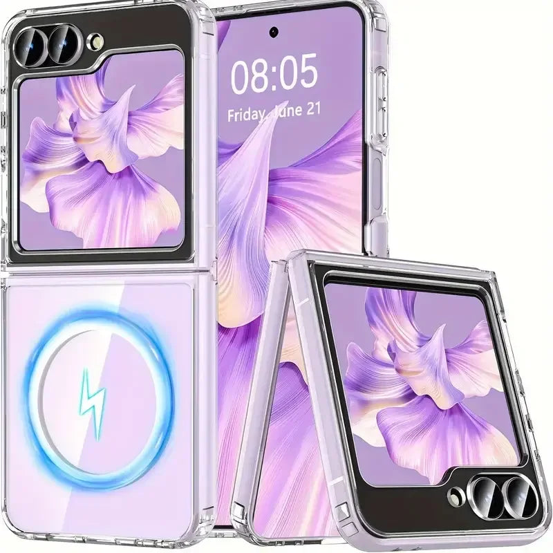 Galaxy Z Flip and Fold 3/4/5/6 Magnetic Case: Durable, Air-Cushioned, Transparent - Support Wireless Charging