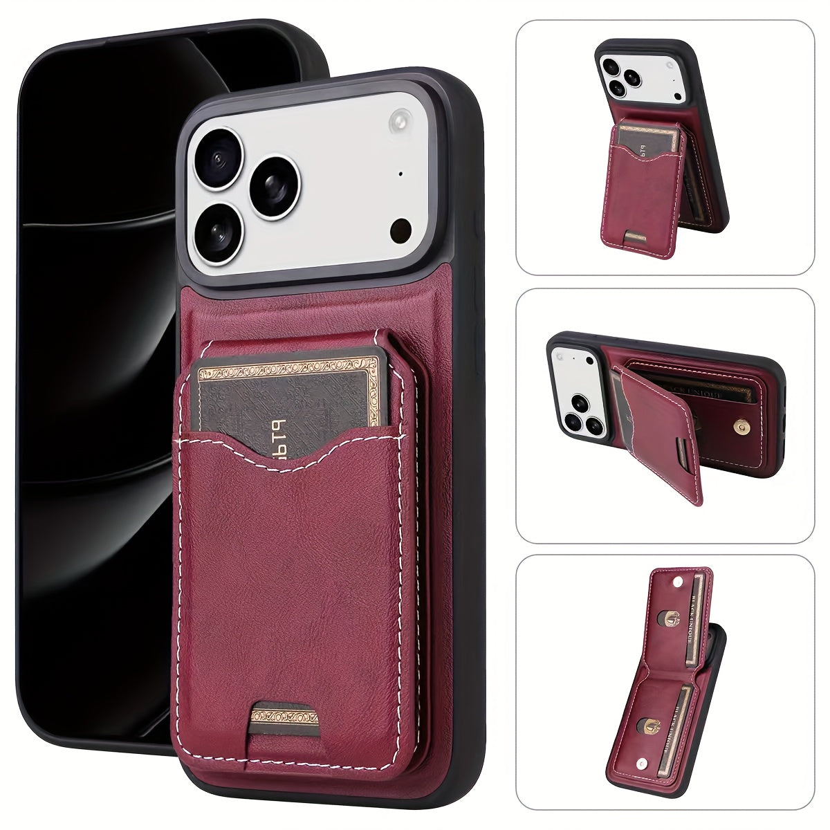 Faux Leather Phone Case with a Kickstand And Card Slot for Iphone 17 Pro Max, Compatible with Models 16/15/14/13/12/11 Pro, Designed for Drop Protection, Black Pu Film Case, Phone Case With Card Slot, Cell Phone Case Cute, Ph