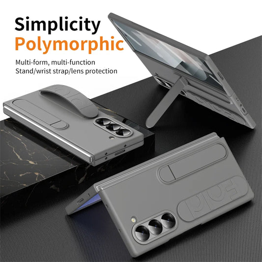 Luxury Wristband Invisible Bracket Case for Samsung Galaxy Z Fold 6 5 4 3 7 fold6 Hand Wrist Strap Folding Stand Silicone Cover