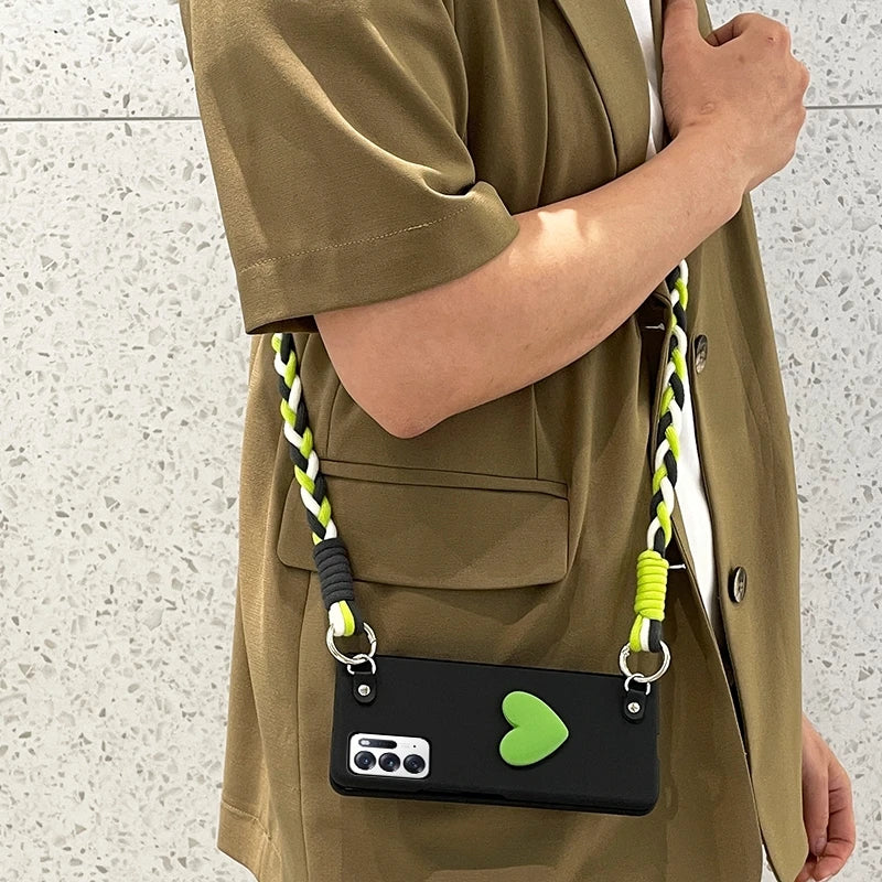 Fashion INS Love Crossbody Lanyard Phone Case For Samsung Galaxy ZFold7 ZFold6 5 ZFold4 3 2 Cute Astronaut Bracket Folding Cover