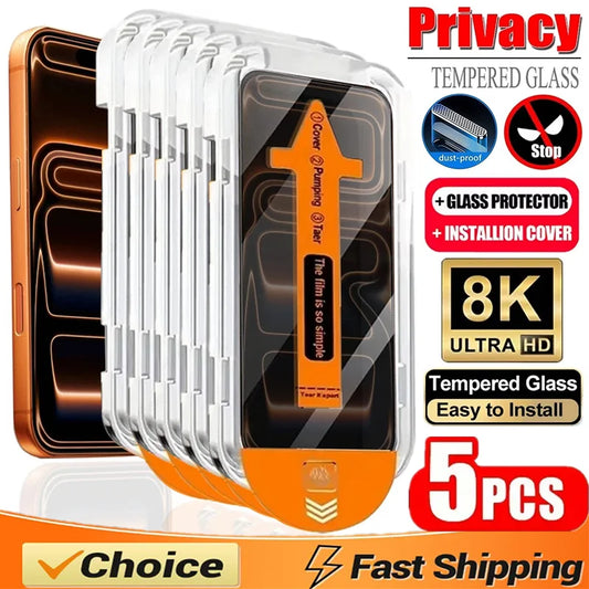 5-Pack Oleophobic Coating Dust Free Easy Installation Privacy Screen Protector For iPhone 16 15 14 13 12 11 17 Pro Max XR X XS 16 Plus
