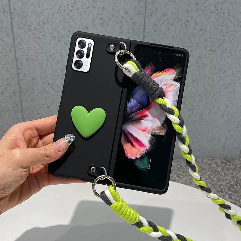 Fashion INS Love Crossbody Lanyard Phone Case For Samsung Galaxy ZFold7 ZFold6 5 ZFold4 3 2 Cute Astronaut Bracket Folding Cover