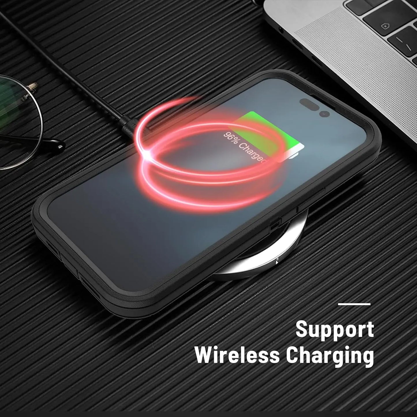 For iPhone 14/iPhone 14 Plus/iPhone 14 Pro/iPhone 14 Pro Max 5G 3-Layers Heavy Duty Protective Kickstand Phone Cover Black Case