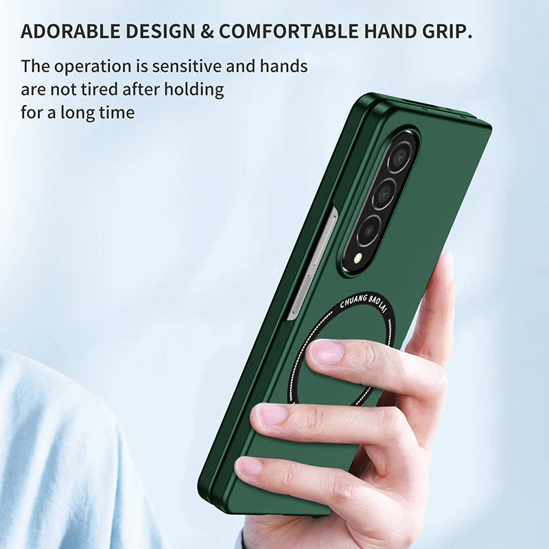 Case for Galaxy Z Fold 5 3 4 2 1 Magnetic Wireless Charging Drop Protection Anti Scratch Hard Cover Case for Z Fold Black Green