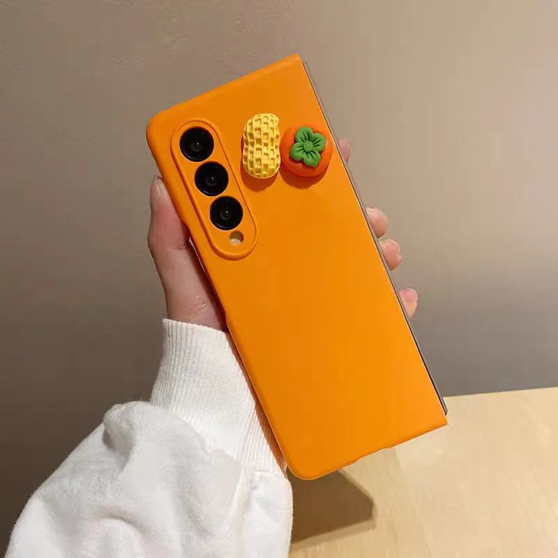 For Samsung Galaxy Z Fold 5 6 7 Z Fold 4 3 2 ZFold Special W25 Persimmon Peanut Plush Wristband Bracelet Protective Phone Cover