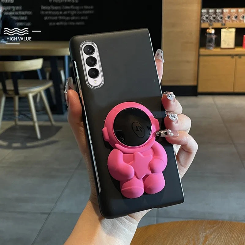 Fashion INS Love Crossbody Lanyard Phone Case For Samsung Galaxy ZFold7 ZFold6 5 ZFold4 3 2 Cute Astronaut Bracket Folding Cover