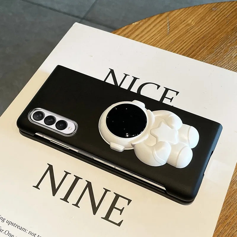 Fashion INS Love Crossbody Lanyard Phone Case For Samsung Galaxy ZFold7 ZFold6 5 ZFold4 3 2 Cute Astronaut Bracket Folding Cover