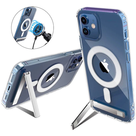 Stand Clear Magnetic Phone Case for iPhone 17 Pro Max Air 13 12 Mini 16 15 14 11 Cases with Kickstand Transparent Holder Cover