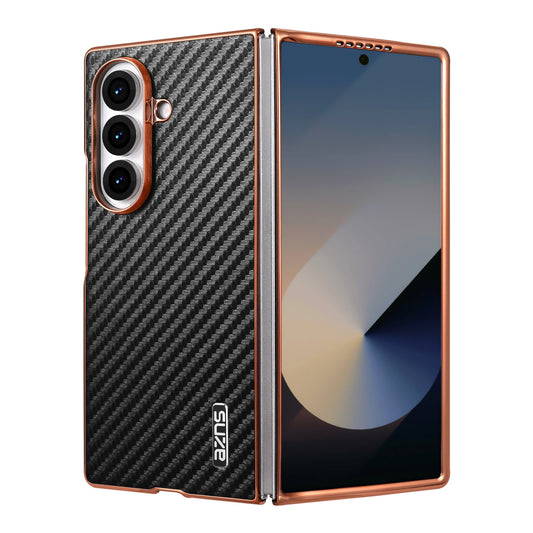 AZNS Luxury Plating Carbon Fiber Pattern Case for Galaxy Z Fold 7 Fold 6 Fold 5 Fold 4 Z Fold 3 Electroplated Protective Cover