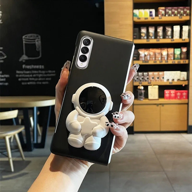 Fashion INS Love Crossbody Lanyard Phone Case For Samsung Galaxy ZFold7 ZFold6 5 ZFold4 3 2 Cute Astronaut Bracket Folding Cover