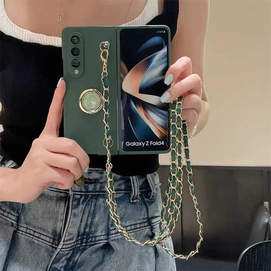 Luxury  Crossbody Lanyard Necklace Leather Chain Phone Case for Samsung Galaxy Z Fold 5 ZFold6 ZFold7 ZFold 4 3 5G Zfold 2 Cover