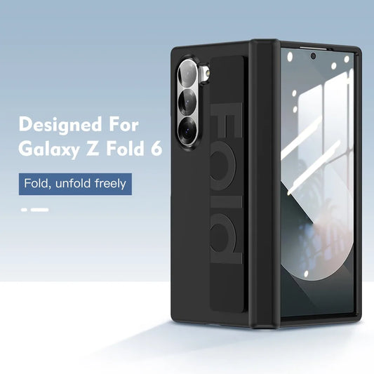 Luxury Wristband Hard Hinge Case for Samsung Galaxy Z Fold 6 5 fold6 ZFold Wrist Strap Screen Film Protection Shockproof Cover