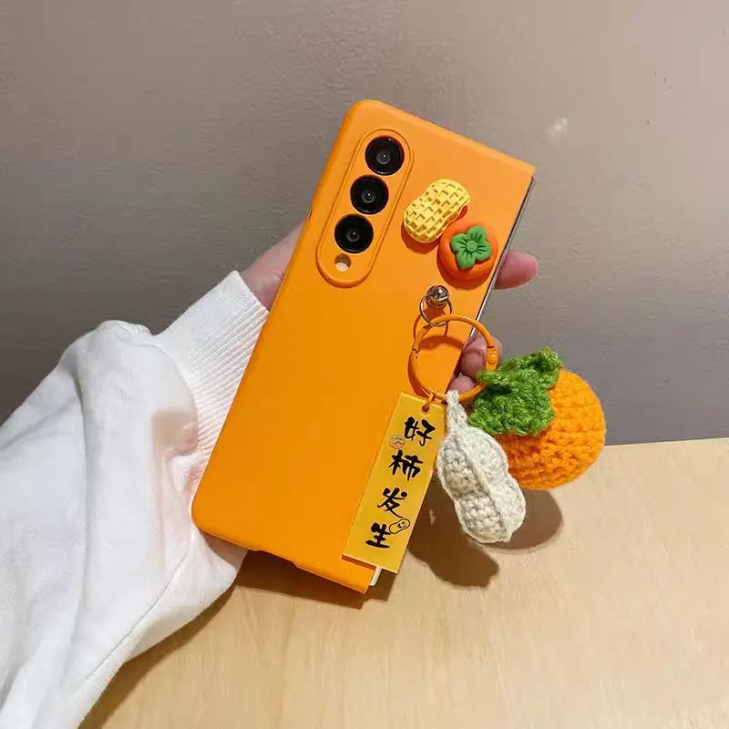 For Samsung Galaxy Z Fold 5 6 7 Z Fold 4 3 2 ZFold Special W25 Persimmon Peanut Plush Wristband Bracelet Protective Phone Cover