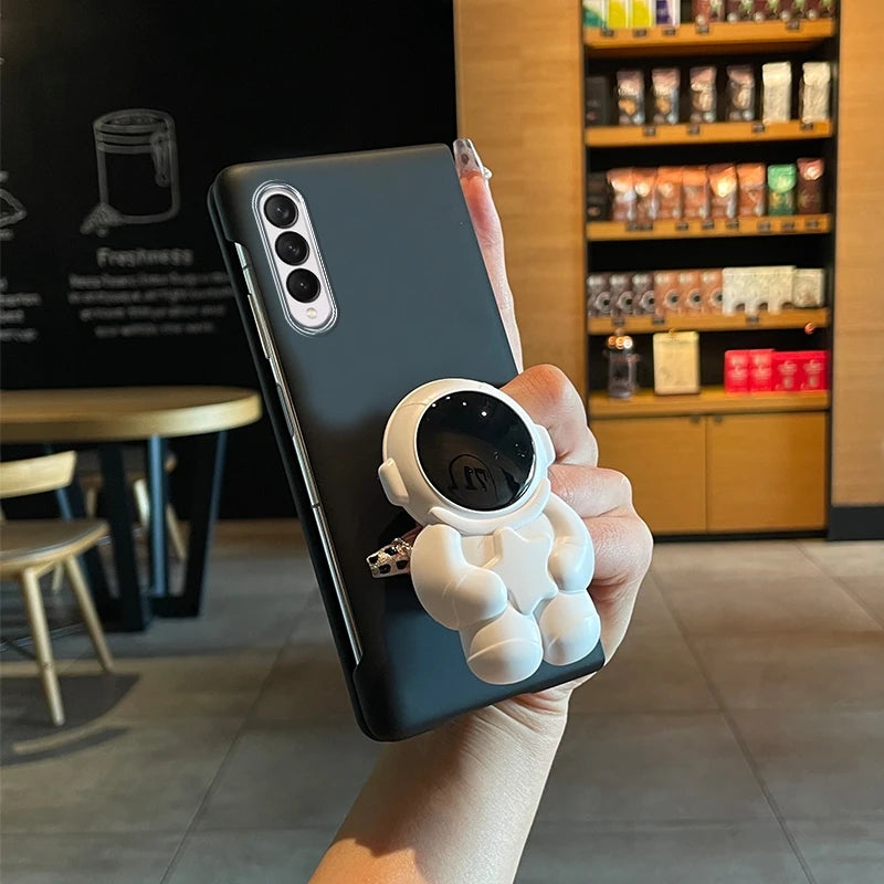 Fashion INS Love Crossbody Lanyard Phone Case For Samsung Galaxy ZFold7 ZFold6 5 ZFold4 3 2 Cute Astronaut Bracket Folding Cover