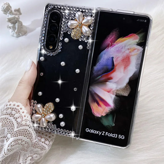 Luxury Crown Glitter Diamond Phone Case For Samsung Galaxy Z Fold 3 4 ZFold 5 6 ZFold 2 Shiny Rhinestone Transparent Hard Cover