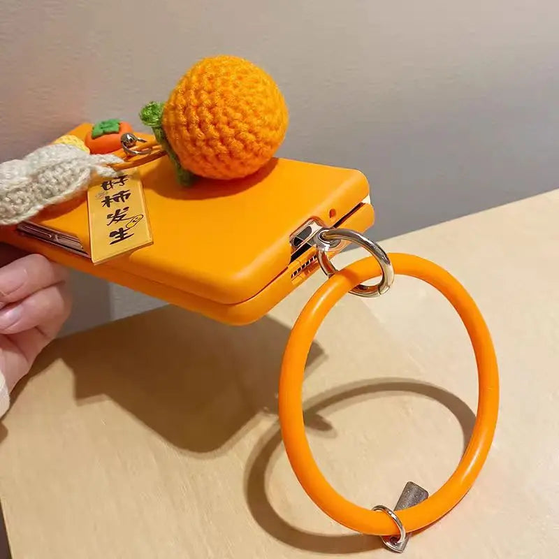 For Samsung Galaxy Z Fold 5 6 7 Z Fold 4 3 2 ZFold Special W25 Persimmon Peanut Plush Wristband Bracelet Protective Phone Cover