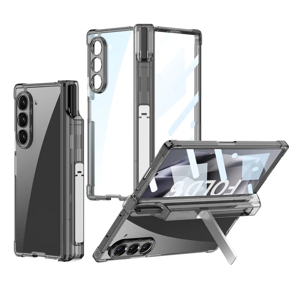 Transparent Airbag Hinge Protection Case for Samsung Galaxy Z Fold 6 With S Pen Holder ZFold 6 Built-in Screen Protector Cover
