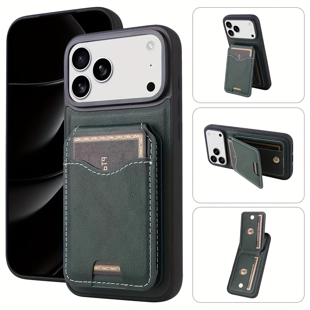 Faux Leather Phone Case with a Kickstand And Card Slot for Iphone 17 Pro Max, Compatible with Models 16/15/14/13/12/11 Pro, Designed for Drop Protection, Black Pu Film Case, Phone Case With Card Slot, Cell Phone Case Cute, Ph